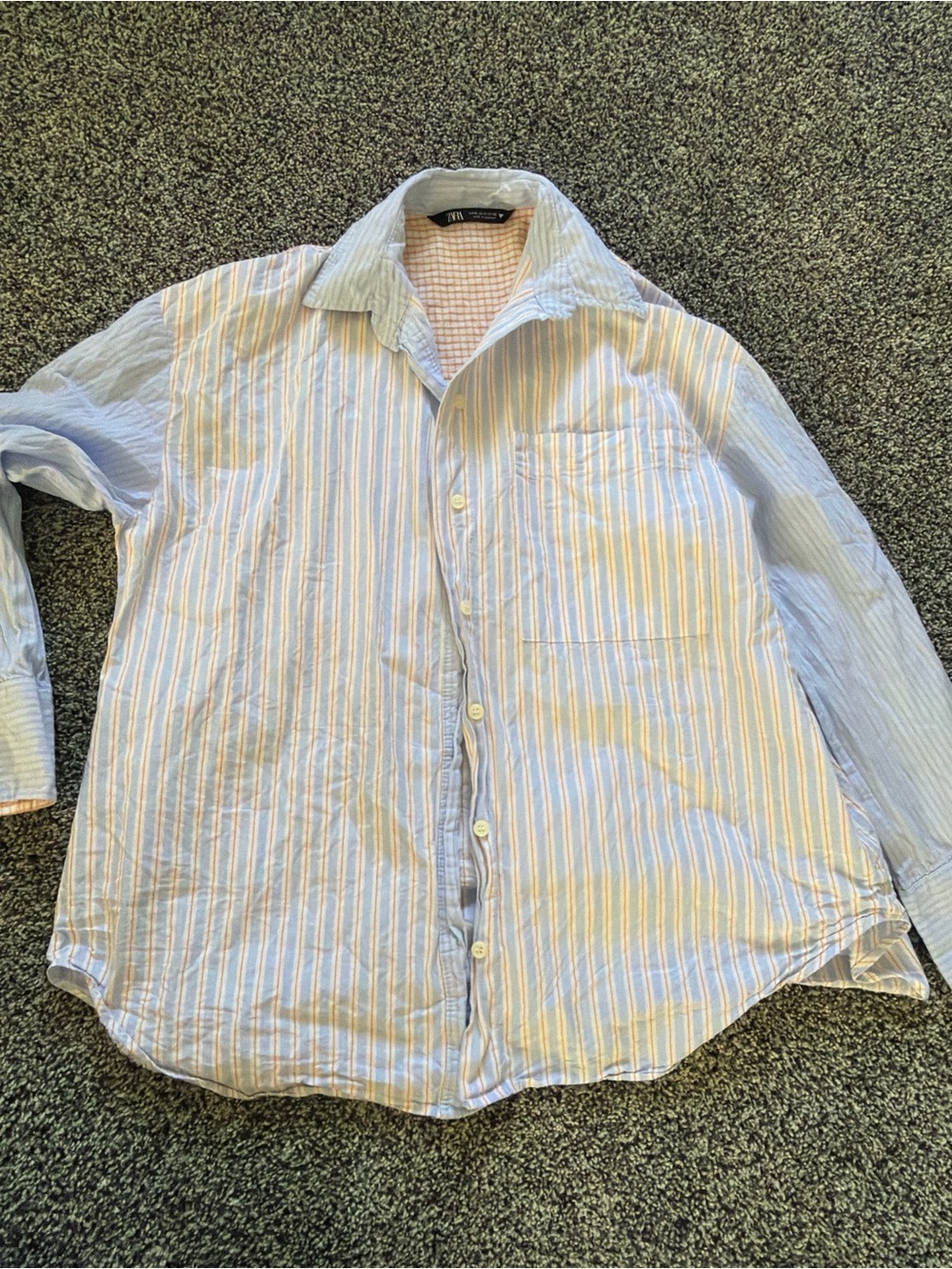 Light Blue & Orange StripedButton-Up Shirt